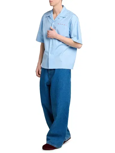 Marni Men's Logo Poplin Camp Shirt - Iris Blue - Size 46 | Thumbnail 2 Marni Men's Logo Poplin Camp Shirt - Iris Blue - Size 46 | Thumbnail 2