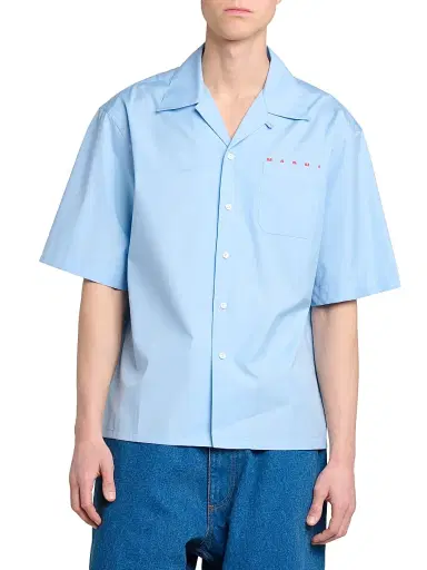 Marni Men's Logo Poplin Camp Shirt - Iris Blue - Size 46 | Thumbnail 3 Marni Men's Logo Poplin Camp Shirt - Iris Blue - Size 46 | Thumbnail 3