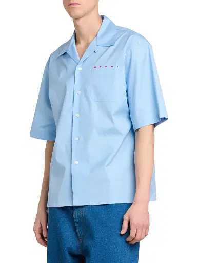 Marni Men's Logo Poplin Camp Shirt - Iris Blue - Size 46 | Thumbnail 4 Marni Men's Logo Poplin Camp Shirt - Iris Blue - Size 46 | Thumbnail 4