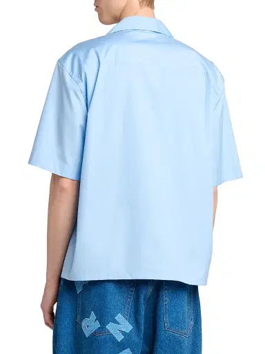 Marni Men's Logo Poplin Camp Shirt - Iris Blue - Size 46 | Thumbnail 5 Marni Men's Logo Poplin Camp Shirt - Iris Blue - Size 46 | Thumbnail 5