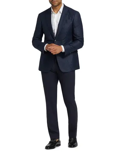 Giorgio Armani Men's Micro Houndstooth Wool Slim-Fit Blazer - Blue Navy - Size 42 | Thumbnail 2 Giorgio Armani Men's Micro Houndstooth Wool Slim-Fit Blazer - Blue Navy - Size 42 | Thumbnail 2