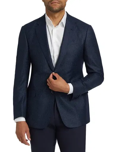 Giorgio Armani Men's Micro Houndstooth Wool Slim-Fit Blazer - Blue Navy - Size 42 | Thumbnail 3 Giorgio Armani Men's Micro Houndstooth Wool Slim-Fit Blazer - Blue Navy - Size 42 | Thumbnail 3