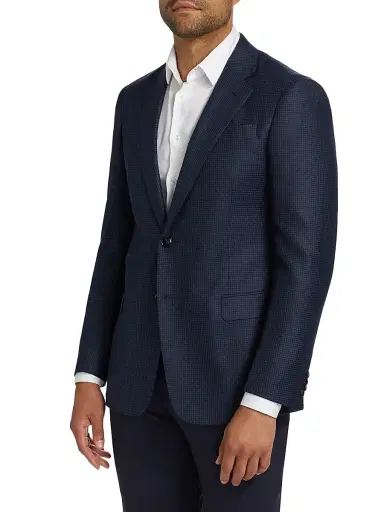 Giorgio Armani Men's Micro Houndstooth Wool Slim-Fit Blazer - Blue Navy - Size 42 | Thumbnail 4 Giorgio Armani Men's Micro Houndstooth Wool Slim-Fit Blazer - Blue Navy - Size 42 | Thumbnail 4