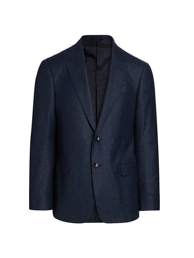 Men's Micro Houndstooth Wool Slim-Fit Blazer - Blue Navy