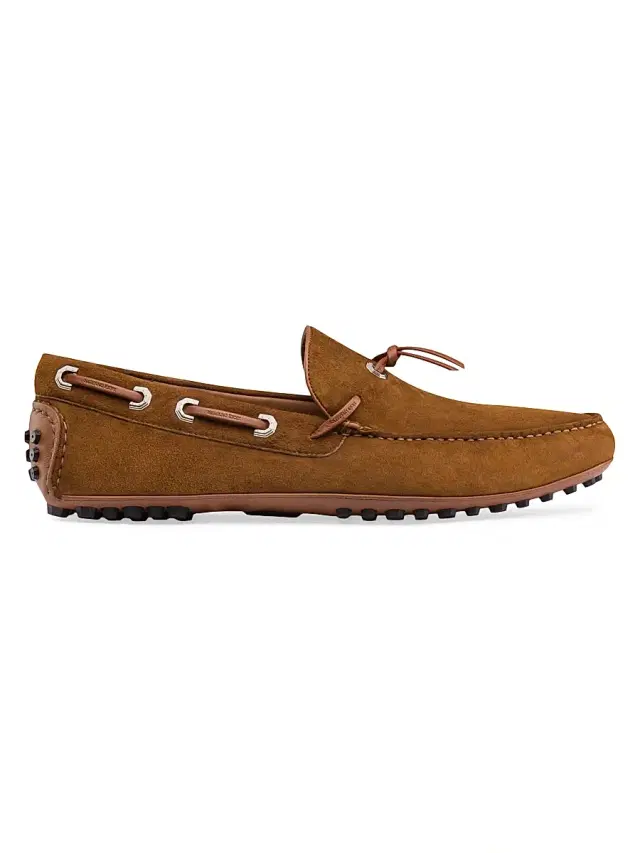 Stefano Ricci Men's Suede and Calfskin Leather Driving Shoes - Caramel