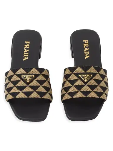 Prada Women's Embroidered Fabric Slides - Black | Thumbnail 3 Prada Women's Embroidered Fabric Slides - Black | Thumbnail 3