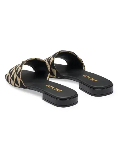 Prada Women's Embroidered Fabric Slides - Black | Thumbnail 4 Prada Women's Embroidered Fabric Slides - Black | Thumbnail 4