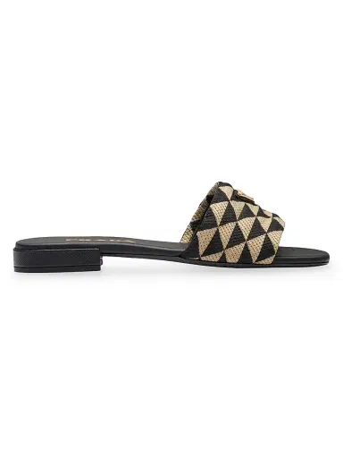 Prada Women's Embroidered Fabric Slides - Black | Thumbnail 1 Prada Women's Embroidered Fabric Slides - Black | Thumbnail 1
