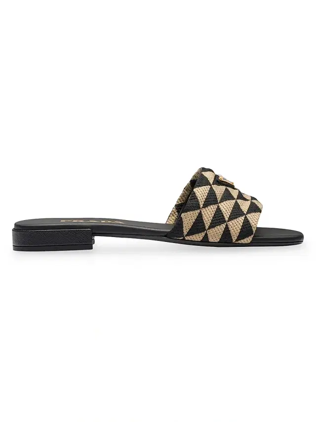 Women's Embroidered Fabric Slides - Black
