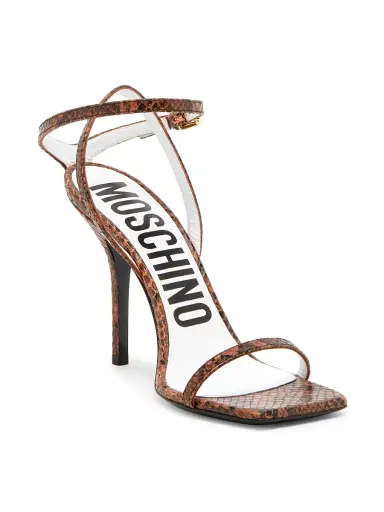 MOSCHINO Women's Tina 100MM Snake Leather Sandals - Moka | Thumbnail 2