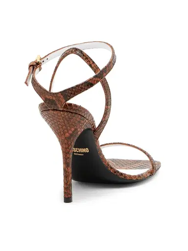 MOSCHINO Women's Tina 100MM Snake Leather Sandals - Moka | Thumbnail 3