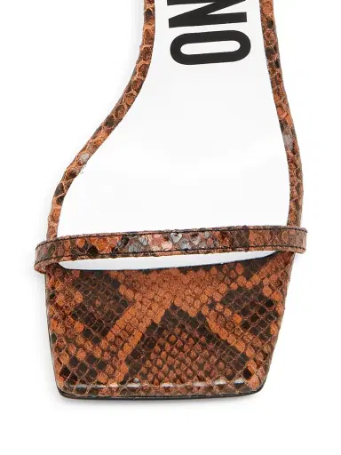 MOSCHINO Women's Tina 100MM Snake Leather Sandals - Moka | Thumbnail 4