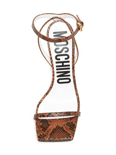 MOSCHINO Women's Tina 100MM Snake Leather Sandals - Moka | Thumbnail 5