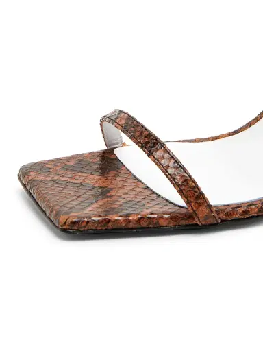 MOSCHINO Women's Tina 100MM Snake Leather Sandals - Moka | Thumbnail 6