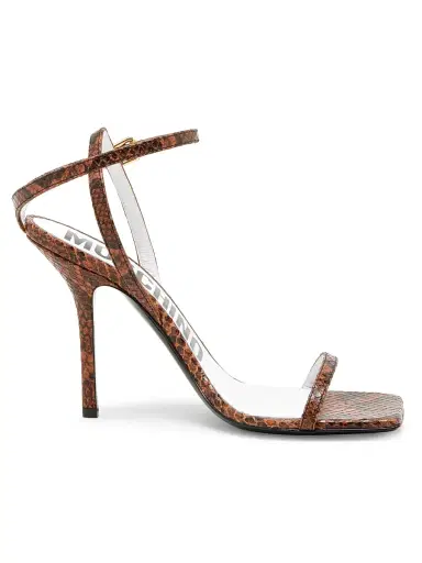 MOSCHINO Women's Tina 100MM Snake Leather Sandals - Moka | Thumbnail 1