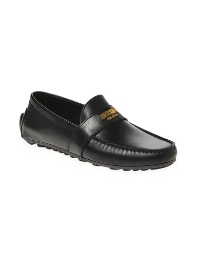 MOSCHINO Men's Logo-Accented Leather Driving Loafers - Black - Size 8 | Thumbnail 2 MOSCHINO Men's Logo-Accented Leather Driving Loafers - Black - Size 8 | Thumbnail 2