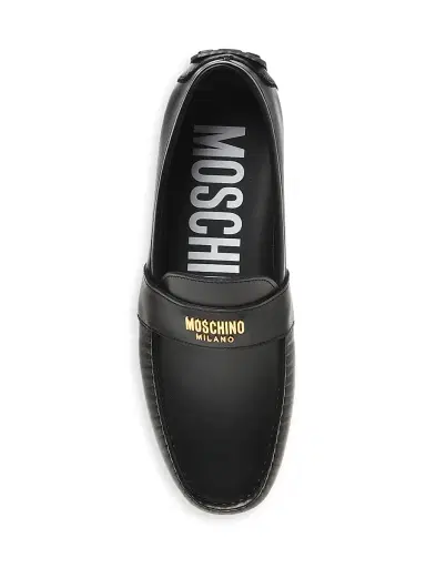 MOSCHINO Men's Logo-Accented Leather Driving Loafers - Black - Size 8 | Thumbnail 5 MOSCHINO Men's Logo-Accented Leather Driving Loafers - Black - Size 8 | Thumbnail 5