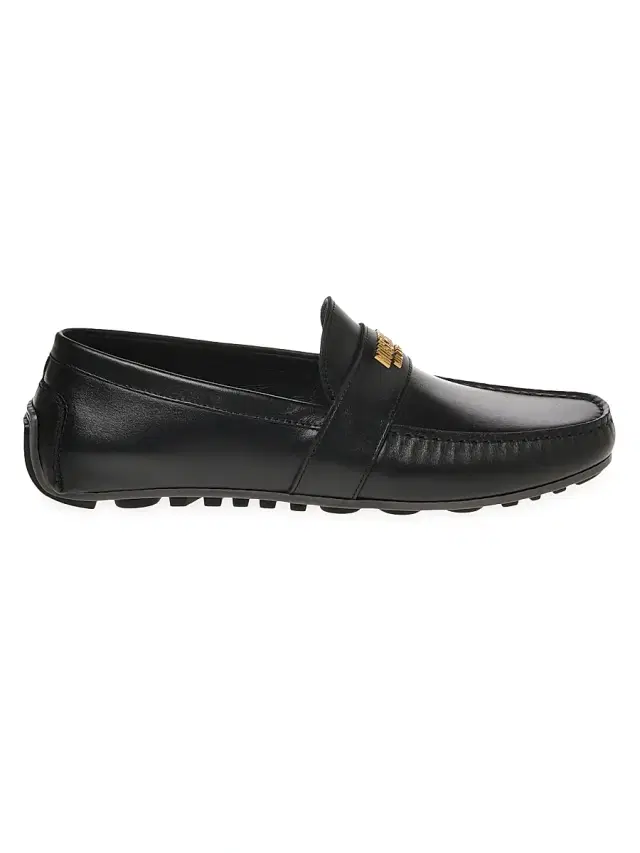 Men's Logo-Accented Leather Driving Loafers - Black