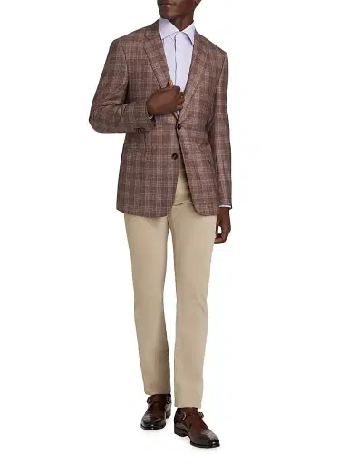 Giorgio Armani Men's Windowpane Plaid Wool Jacket - Copper - Size 38 | Thumbnail 2 Giorgio Armani Men's Windowpane Plaid Wool Jacket - Copper - Size 38 | Thumbnail 2