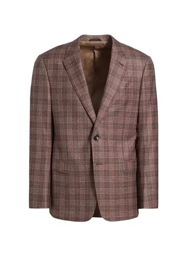 Men's Windowpane Plaid Wool Jacket - Copper