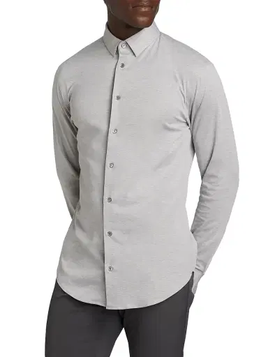 Giorgio Armani Men's Stretch Slim Button-Up Shirt - Gray - Size 16 | Thumbnail 4