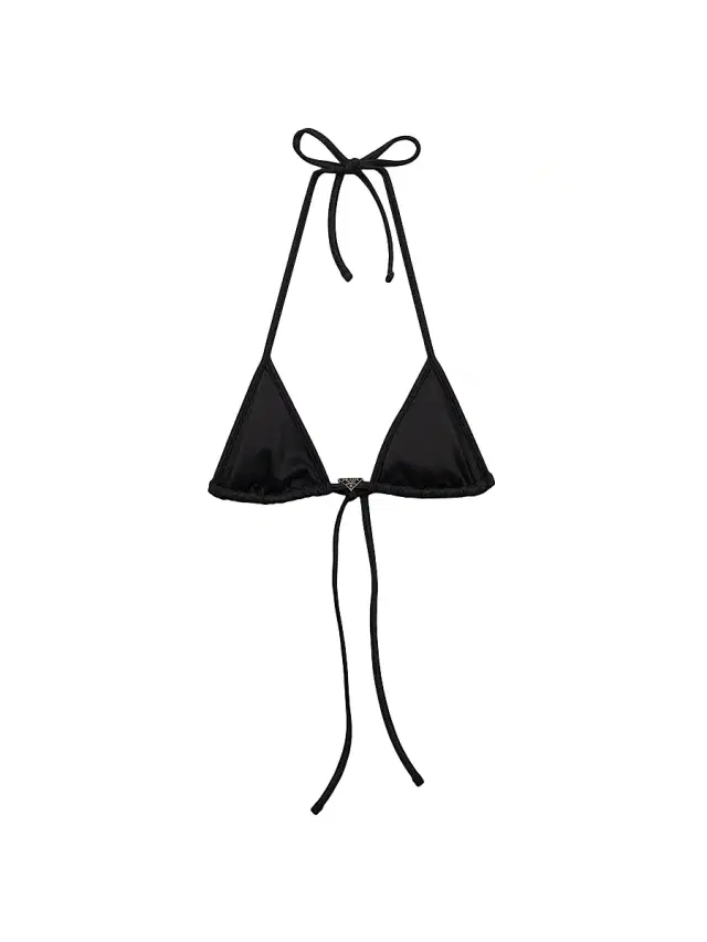 Women's Interlock Fabric Triangle Bikini Top - Black