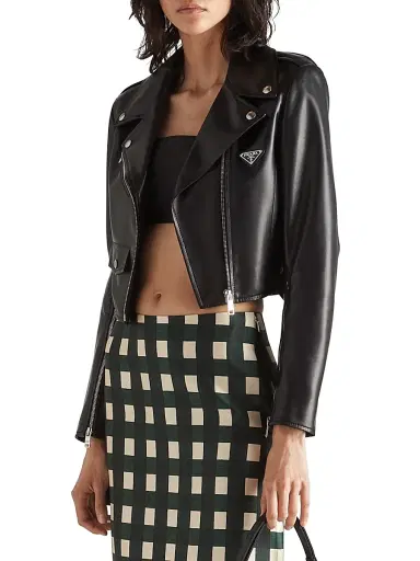 Prada Women's Nappa Leather Biker Jacket - Black - Size 2 | Thumbnail 2 Prada Women's Nappa Leather Biker Jacket - Black - Size 2 | Thumbnail 2