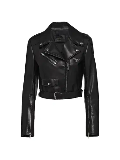 Prada Women's Nappa Leather Biker Jacket - Black - Size 2 | Thumbnail 1 Prada Women's Nappa Leather Biker Jacket - Black - Size 2 | Thumbnail 1