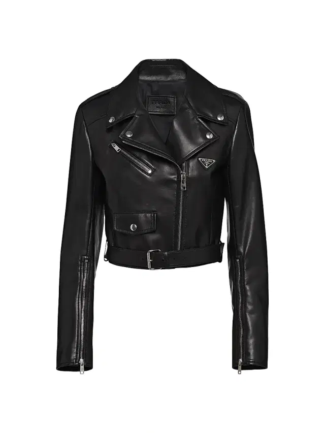 Women's Nappa Leather Biker Jacket - Black