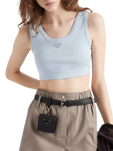 Prada Women's Ribbed Knit Crop Top - Blue | Thumbnail 2 Prada Women's Ribbed Knit Crop Top - Blue | Thumbnail 2