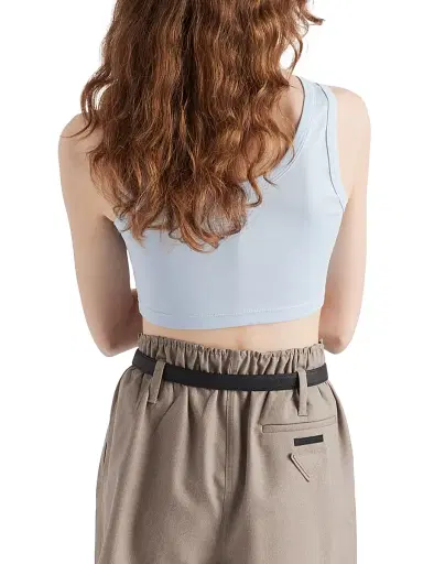 Prada Women's Ribbed Knit Crop Top - Blue | Thumbnail 3 Prada Women's Ribbed Knit Crop Top - Blue | Thumbnail 3