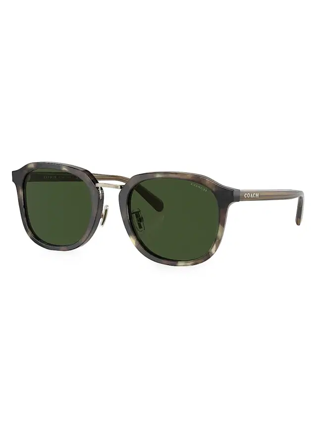 Men's 54MM Round Sunglasses - Tan Havana Green Men's 54MM Round Sunglasses - Tan Havana Green