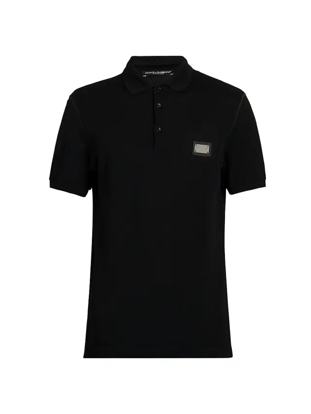 Men's Metal Plaque Piquet Polo Shirt - Nero