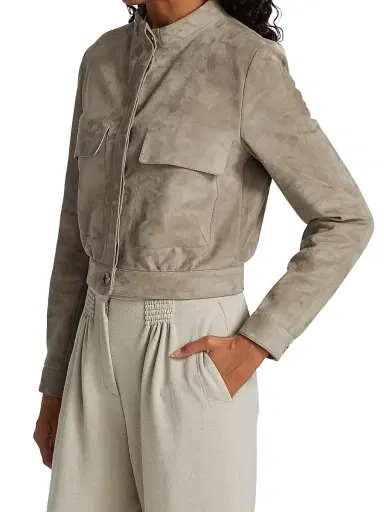 Giorgio Armani Women's Patch-Pocket Suede Jacket - Hazelnut - Size 0 | Thumbnail 4