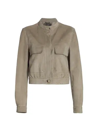 Giorgio Armani Women's Patch-Pocket Suede Jacket - Hazelnut - Size 0 | Thumbnail 1