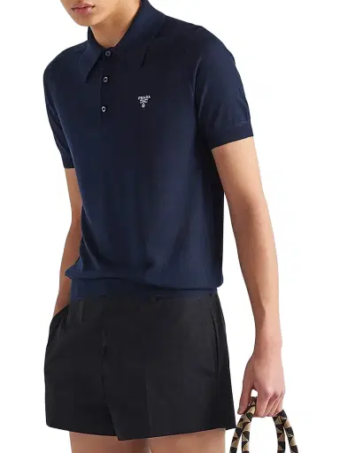 Prada Men's Cashmere Polo Shirt - Blue | Thumbnail 2