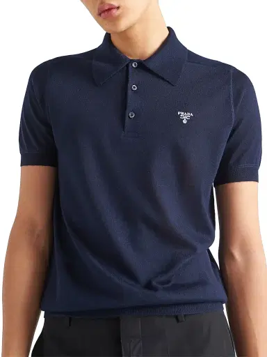 Prada Men's Cashmere Polo Shirt - Blue | Thumbnail 3
