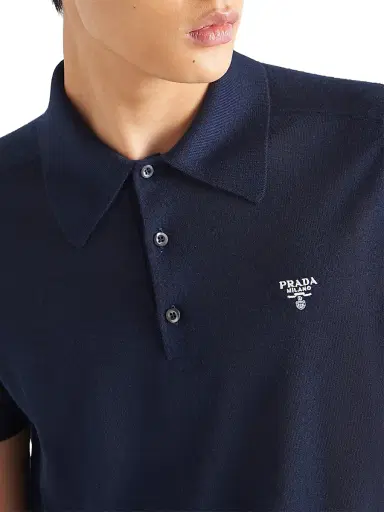 Prada Men's Cashmere Polo Shirt - Blue | Thumbnail 4