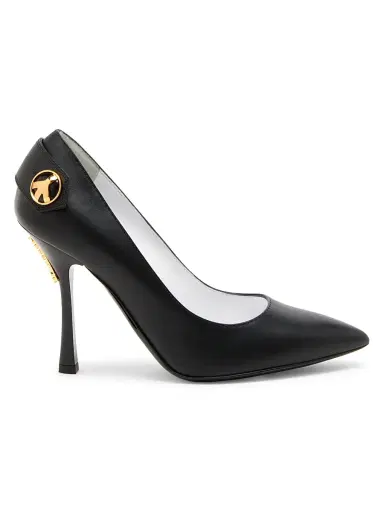 MOSCHINO Women's Peace Button 100MM Leather Pumps - Black - Size 10 | Thumbnail 1 MOSCHINO Women's Peace Button 100MM Leather Pumps - Black - Size 10 | Thumbnail 1