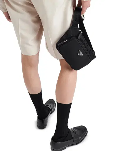 Prada Men's Re-Nylon And Saffiano Leather Shoulder Bag - Black | Thumbnail 7
