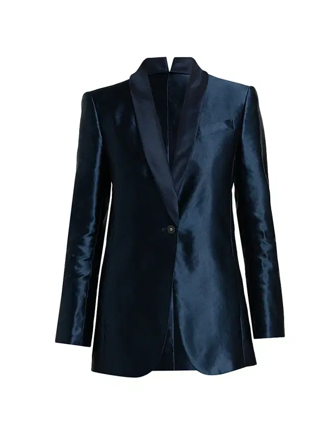 Giorgio Armani Women's Linen-Silk Tailored Blazer - Abyss Blue