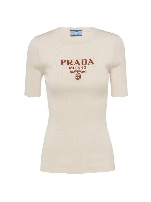 Women's Silk Crewneck Sweater with Logo - Beige