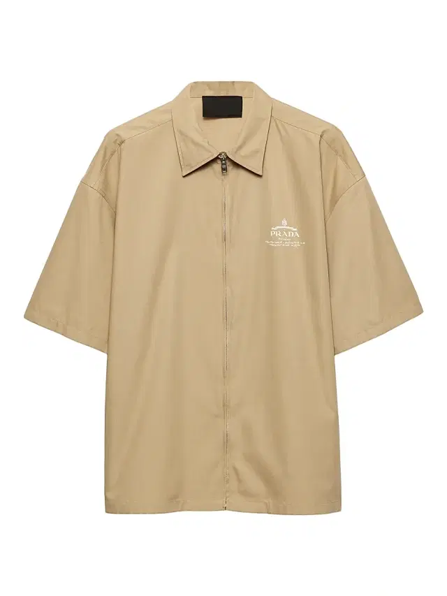 Men's Short-Sleeved Technical Cotton Shirt - Beige Khaki