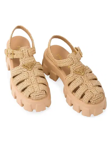 Prada Women's Monolith Crochet Cage Sandals - Beige Khaki | Thumbnail 3