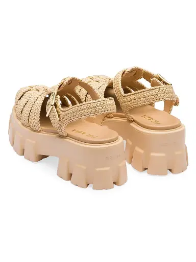 Prada Women's Monolith Crochet Cage Sandals - Beige Khaki | Thumbnail 4
