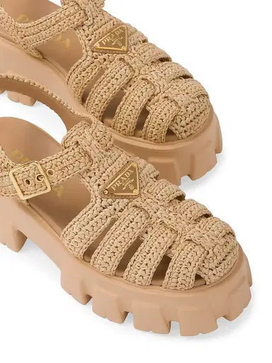 Prada Women's Monolith Crochet Cage Sandals - Beige Khaki | Thumbnail 5