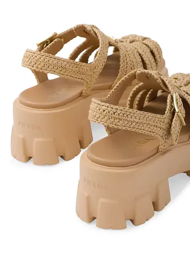 Prada Women's Monolith Crochet Cage Sandals - Beige Khaki | Thumbnail 6