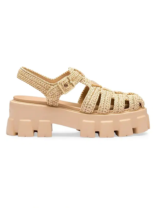 Women's Monolith Crochet Cage Sandals - Beige Khaki