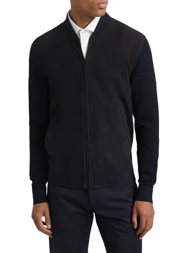 Giorgio Armani Men's Suede Knit Full-Zip Jacket - Navy - Size 38 | Thumbnail 3