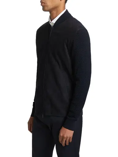 Giorgio Armani Men's Suede Knit Full-Zip Jacket - Navy - Size 38 | Thumbnail 4
